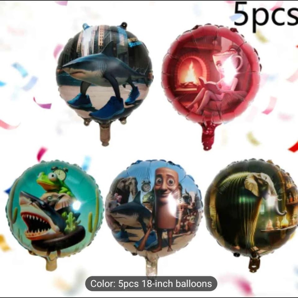 Colorful Cartoon Shark Party Balloons - 5 Pack